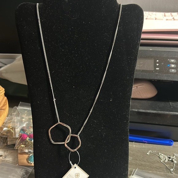 Silver Necklace- 3 Strands - interlocked rings - Picture 3 of 3